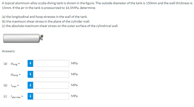 A Typical Aluminum Alloy Scuba Diving Tank Is Shown In The Figure The Outside Diameter Of The Tank Is 150mm And The Wal 1