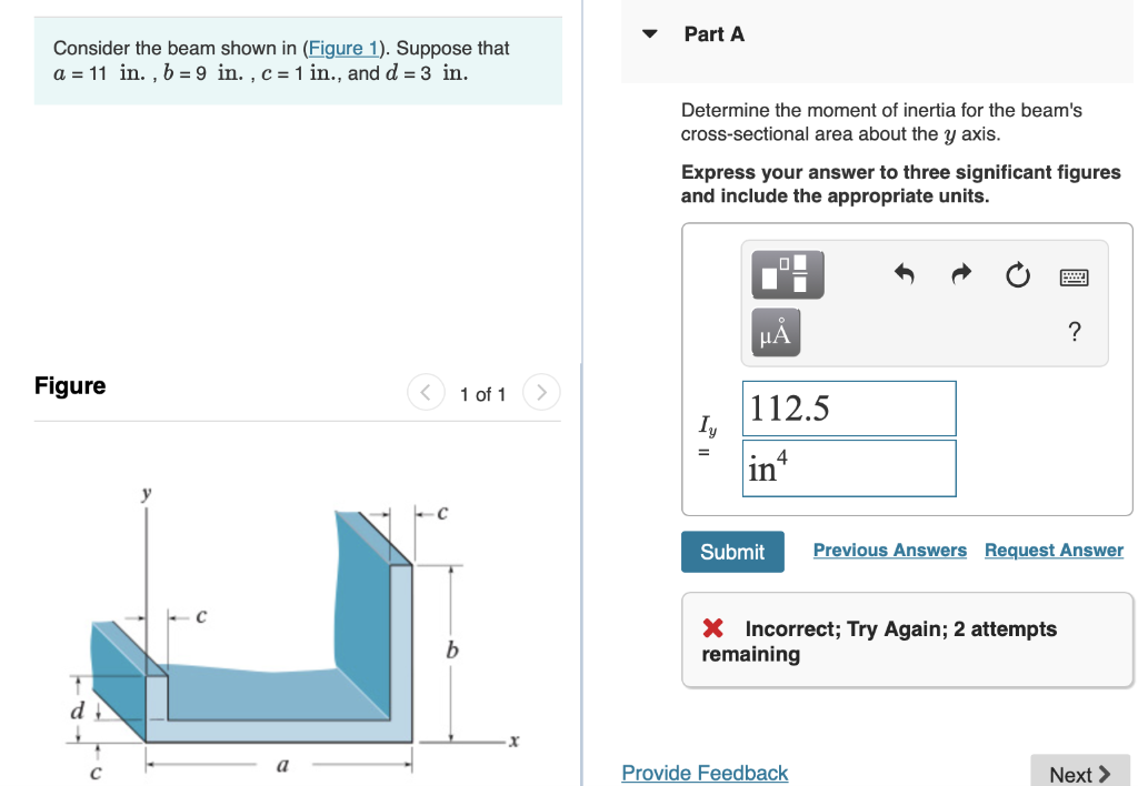Consider The Beam Shown In Figure 1 Suppose That A 11 In B 9 In C 1 In And D 3 In Figure 1 Of 1 Y A B 1