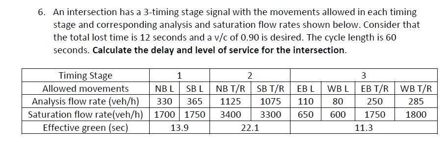 6 An Intersection Has A 3 Timing Stage Signal With The Movements Allowed In Each Timing Stage And Corresponding Analysi 1