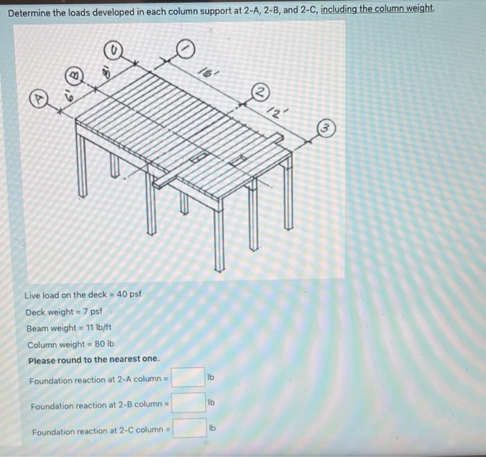 Determine The Loads Developed In Each Column Support At 2 A 2 B And 2 C Including The Column Weight 16 12 Live Loa 1