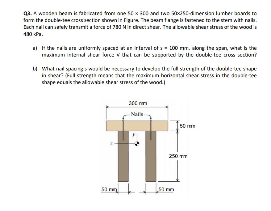 Q3 A Wooden Beam Is Fabricated From One 50 300 And Two 50x250 Dimension Lumber Boards To Form The Double Tee Cross Se 1