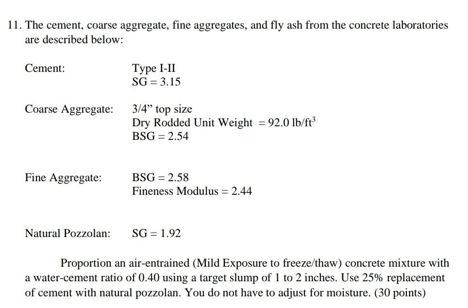 11 The Cement Coarse Aggregate Fine Aggregates And Fly Ash From The Concrete Laboratories Are Described Below Cemen 1