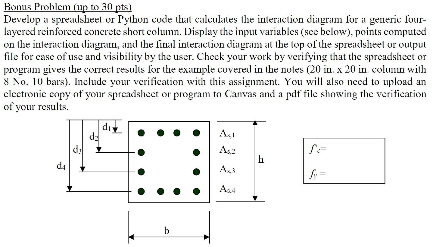 Bonus Problem Up To 30 Pts Develop A Spreadsheet Or Python Code That Calculates The Interaction Diagram For A Generic 1