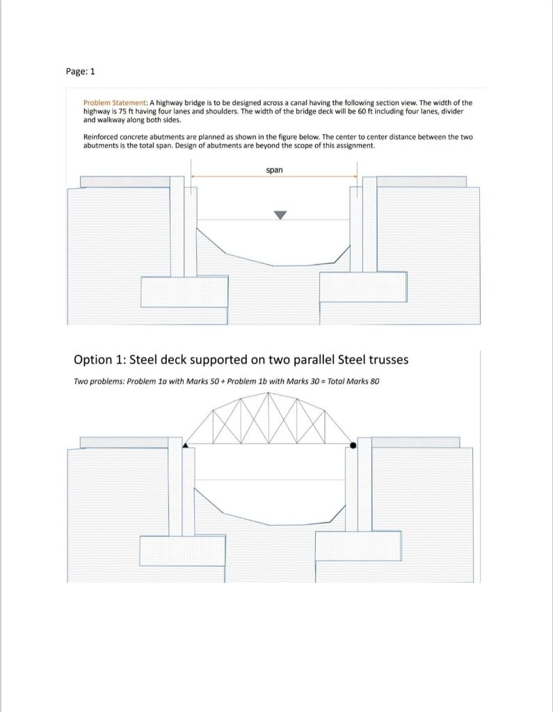 Page 1 Problem Statement A Highway Bridge Is To Be Designed Across A Canal Having The Following Section View The Widt 1