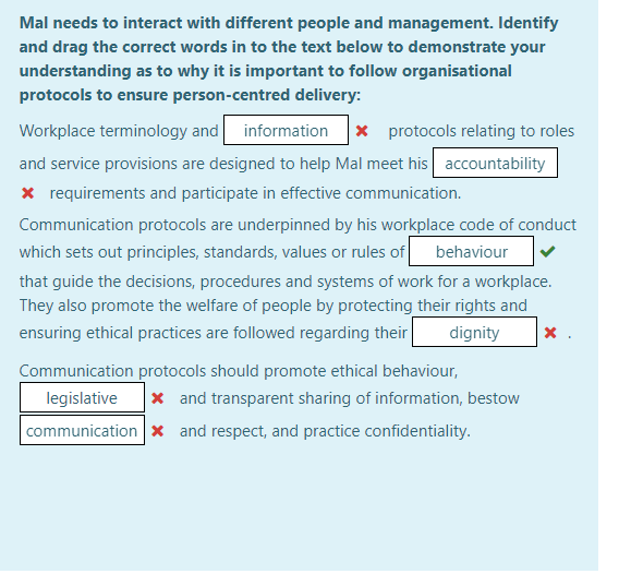 Mal Needs To Interact With Different People And Management Identify And Drag The Correct Words In To The Text Below To 1
