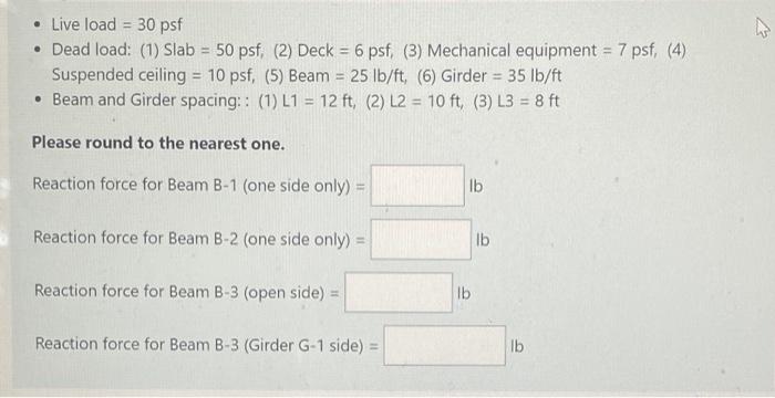 Determine The Reaction Forces For Beams B 1 B 2 And B 3 Column A Girder G 1 Beam B 1 Beam B 2 Beam B 3 Column B L1 1 2