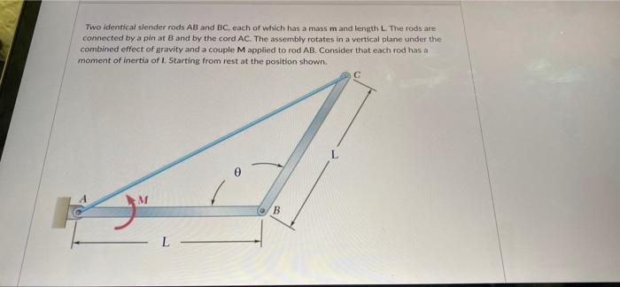 Two Identical Slender Rods Ab And Bc Each Of Which Has A Mass M And Length L The Rods Are Connected By A Pin At 8 And B 1