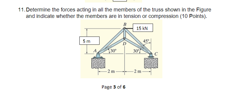 11 Determine The Forces Acting In All The Members Of The Truss Shown In The Figure And Indicate Whether The Members Are 1