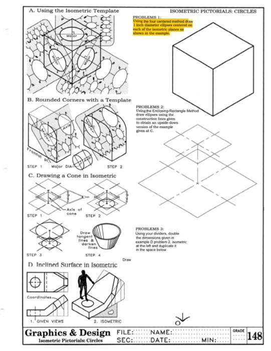 A Using The Isometric Template Majer B Rounded Corners With A Template Frontal Pl Step 2 Step 1 Major Dia C Drawing A 1