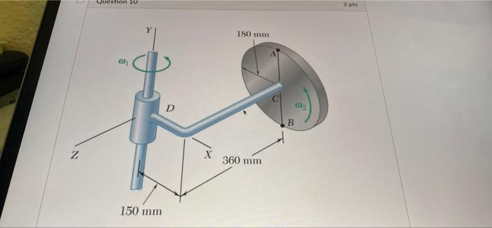 Z Question 10 150 Mm D X 180 Mm 360 Mm B 2 Pts 150 Mm A Disk Of 180 Mm Radius Rotates At The Constant Rate W2 33 Rad S 1