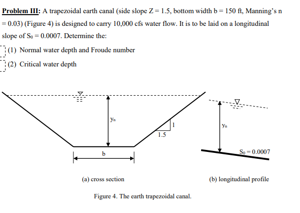 Problem Iii A Trapezoidal Earth Canal Side Slope Z 1 5 Bottom Width B 150 Ft Manning S N 0 03 Figure 4 Is D 1