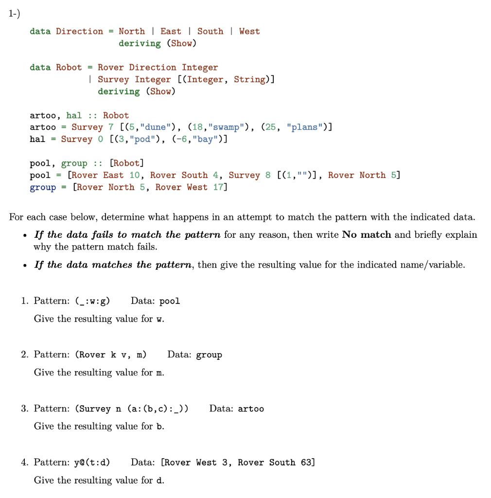 1 Data Direction North East South West Deriving Show Data Robot Rover Direction Integer Survey Integer Int 1