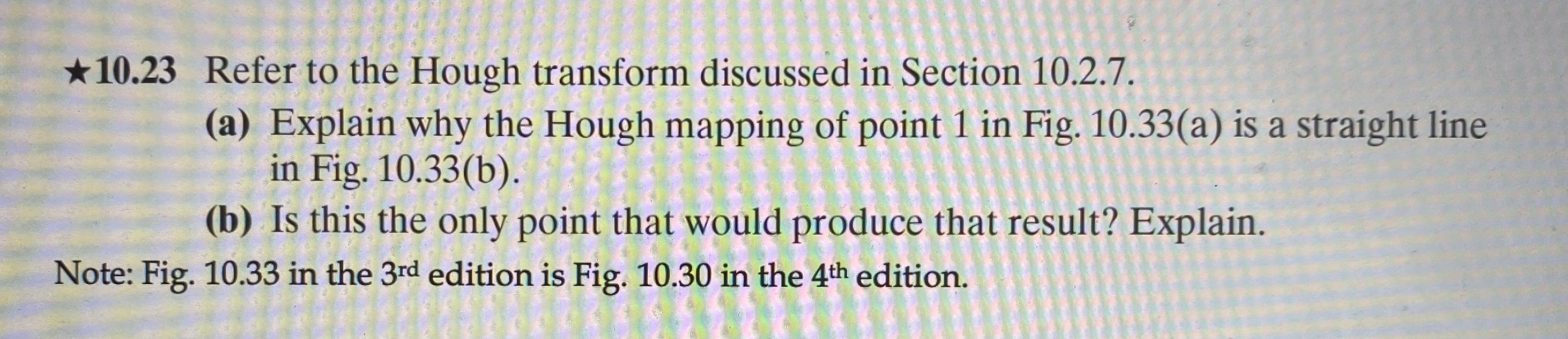 10 23 Refer To The Hough Transform Discussed In Section 10 2 7 Note Fig 10 33 In The 3rd Edition Is Fig 10 30 In Th 1