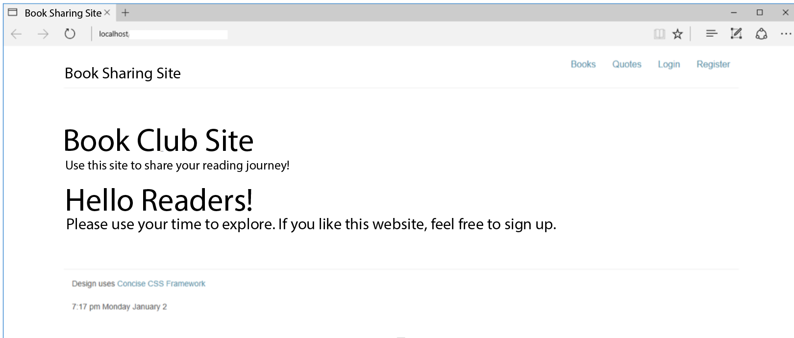 Book Sharing Site X Localhost Book Sharing Site Book Club Site Use This Site To Share Your Reading Journey Hello Read 1
