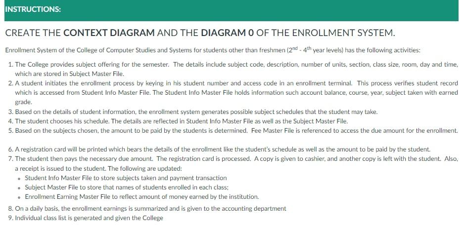 Instructions Create The Context Diagram And The Diagram O Of The Enrollment System Enrollment System Of The College Of 1