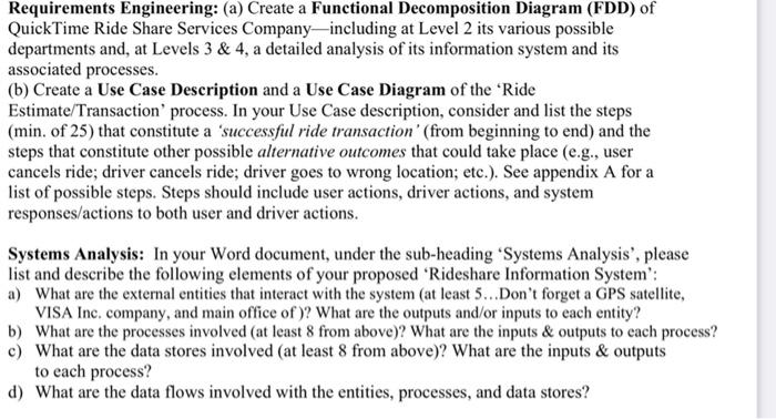 Requirements Engineering A Create A Functional Decomposition Diagram Fdd Of Quicktime Ride Share Services Company I 1