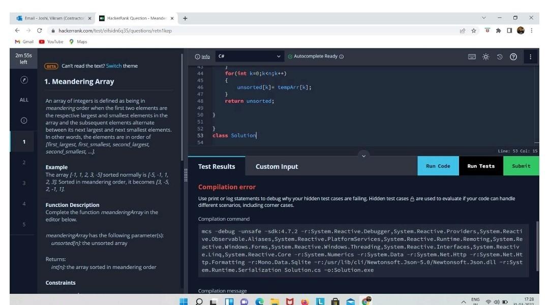 Email Joshi Vikram Contractor X Hackerrank Question Meander X Hackerrank Com Test Eifsidn6q35 Questions Retn1kep 1