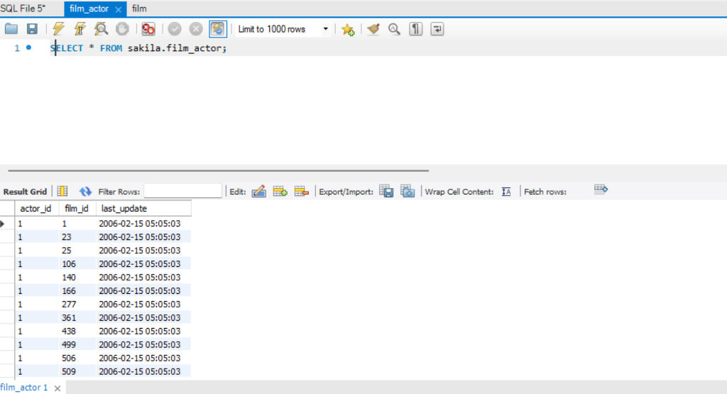 Use Sql Actor Table From Sakia Database Film Table Film Actor Table Expected Output One Table Looks Like The One Below 5