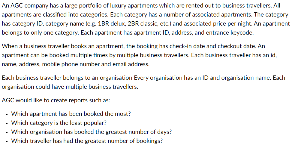 An Agc Company Has A Large Portfolio Of Luxury Apartments Which Are Rented Out To Business Travellers All Apartments Ar 1