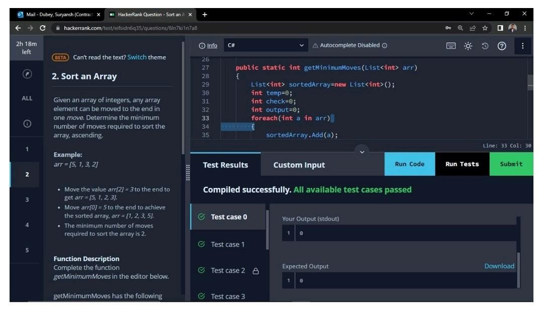 Mail Dubey Suryansh Contract X 2h 18m Left O All 1 2 3 5 Hackerrank Question Sort An X Hackerrank Com Test Eif 1