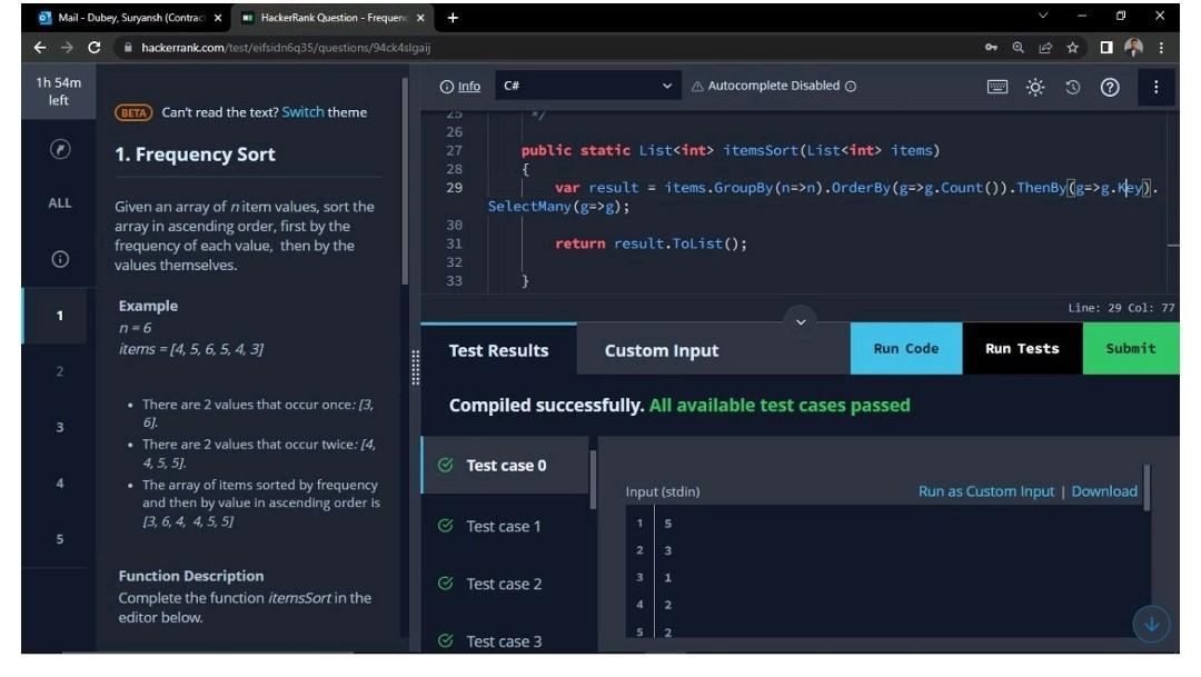 Mail Dubey Suryansh Contrac X Hackerrank Question Frequen X Chackerrank Com Test Eifsidn6q35 Questions 94ck4sigaij 1
