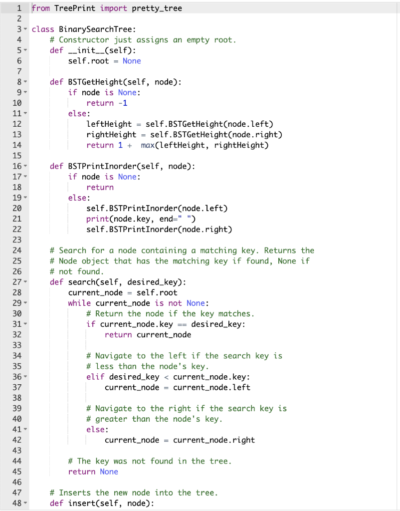 In Python Please Bstgetheight And Bstprintinorder Need To Be Modified To Be Non Recursive Or Iterative Methods 1