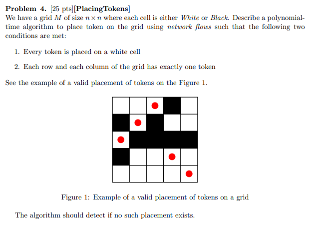 Problem 4 25 Pts Placingtokens We Have A Grid M Of Size Nxn Where Each Cell Is Either White Or Black Describe A Po 1
