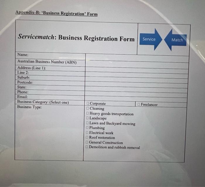 Appendix B Business Registration Form Servicematch Business Registration Form Service Name Australian Business Numbe 1