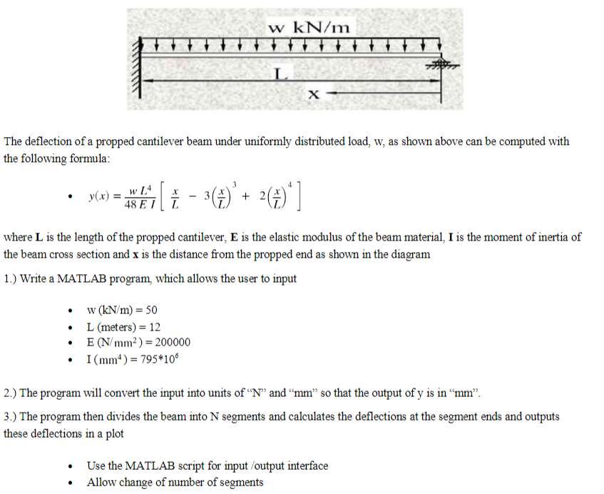 W Kn M L X The Deflection Of A Propped Cantilever Beam Under Uniformly Distributed Load W As Shown Above Can Be Com 1