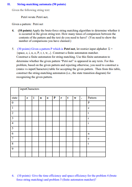 Ii String Matching Automata 50 Points Given The Following String Text Petri Wrote Petri Net Given A Pattern Petri 1