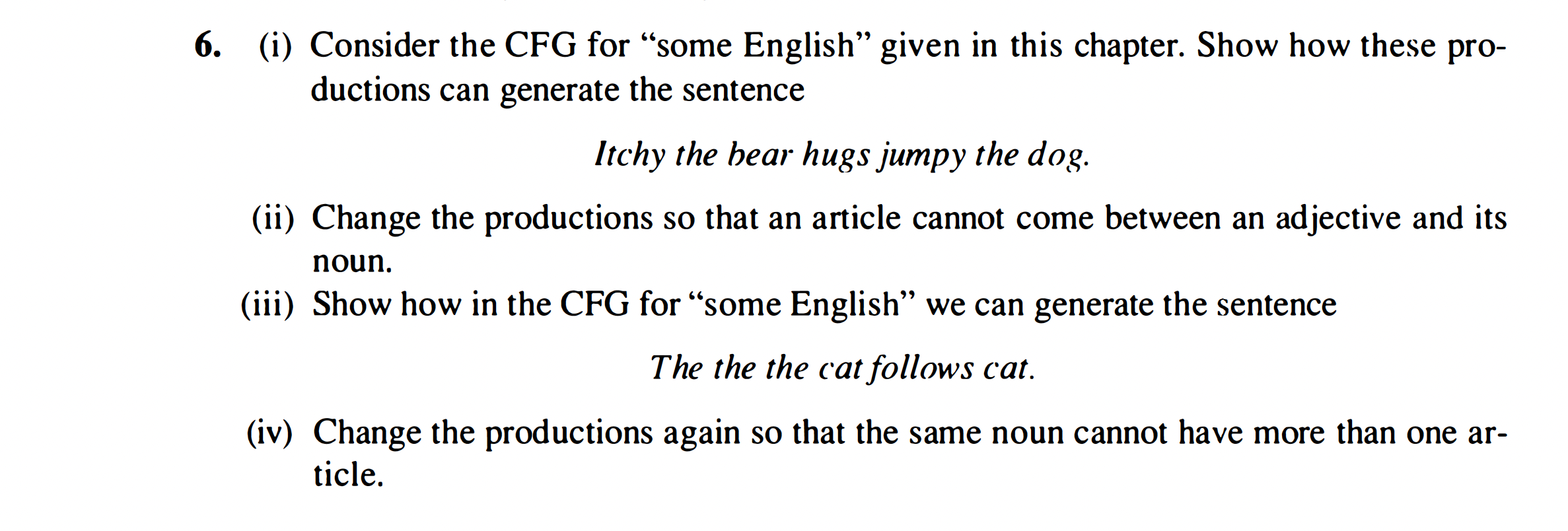 6 I Consider The Cfg For Some English Given In This Chapter Show How These Pro Ductions Can Generate The Sentence 1
