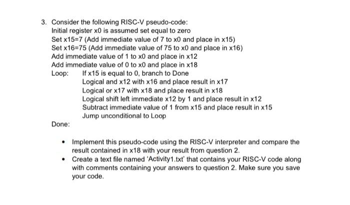 Activity 1 40points Risc V Programming Risc Project Using The Risc V Interpreter Available At Https Www Cs Cornell 2