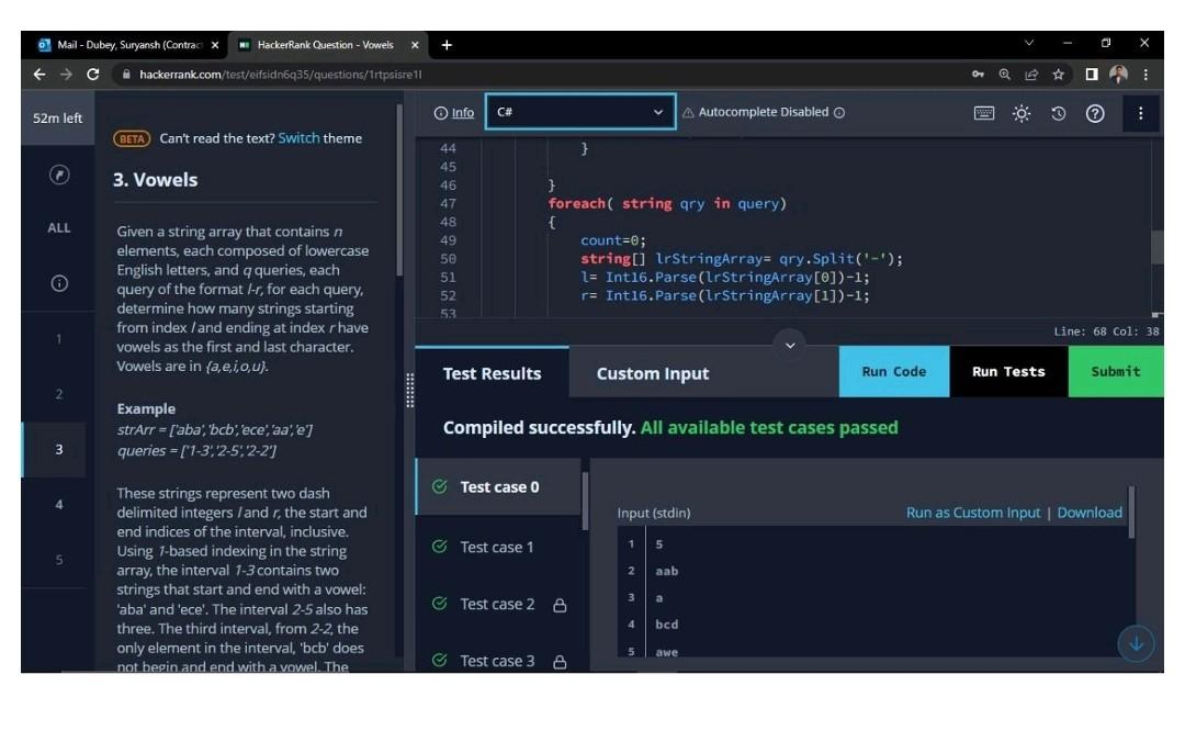 Mail Dubey Suryansh Contract X Hackerrank Question Vowels C Chackerrank Com Test Eifsidn6q35 Questions 1rtpsisre 1