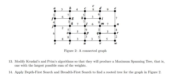 A 3 9 In 7 2 5 3 50 C 400 G K 7 5 9 8 3 3 5 Figure 2 A Connected Graph 13 Modify Kruskal S And Prim S Algorithms So 1
