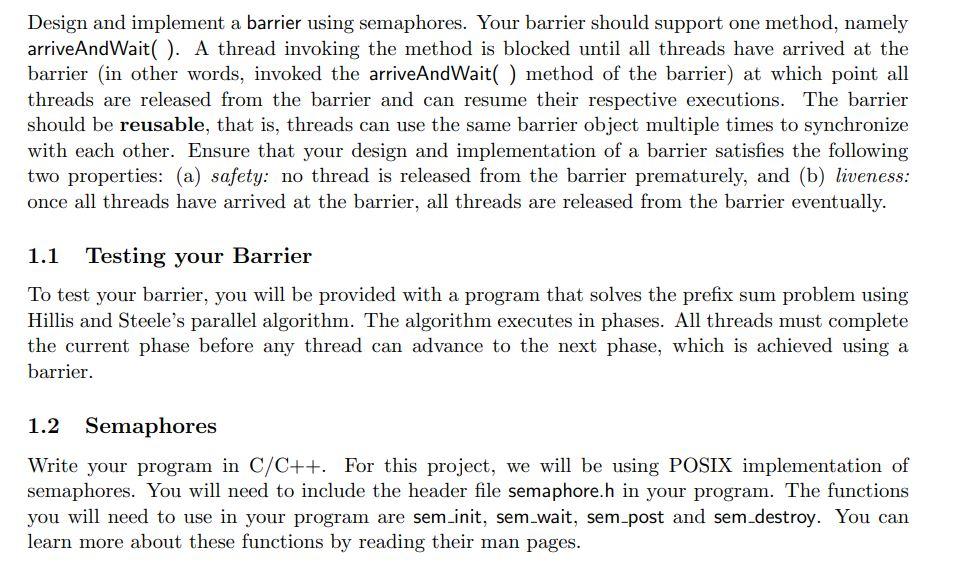 Please Write All Programs In C Fill Out The Parts In Barrier H And Barrier Cpp Where It Says Write Your Code Here 1