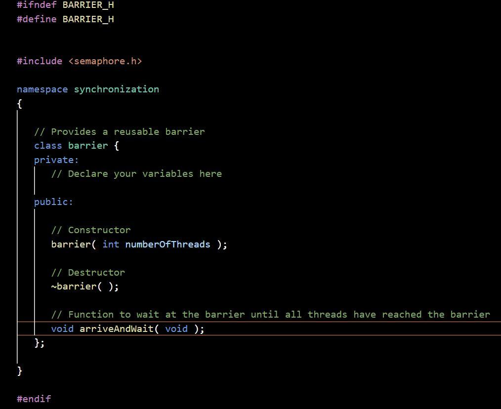 Please Write All Programs In C Fill Out The Parts In Barrier H And Barrier Cpp Where It Says Write Your Code Here 2