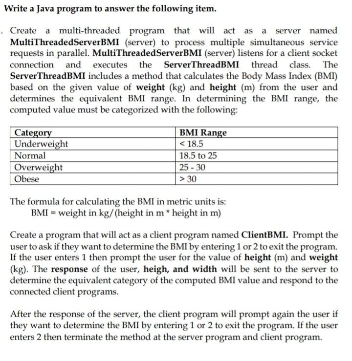Write A Java Program To Answer The Following Item Create A Multi Threaded Program That Will Act As A Server Named Multi 1
