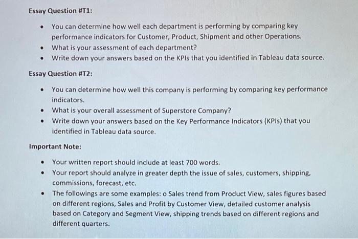 Essay Question T1 You Can Determine How Well Each Department Is Performing By Comparing Key Performance Indicators F 1