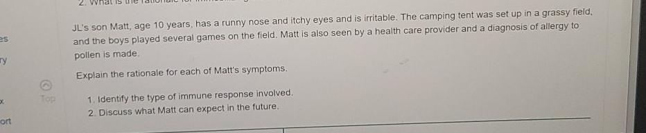 Es Jl S Son Matt Age 10 Years Has A Runny Nose And Itchy Eyes And Is Irritable The Camping Tent Was Set Up In A Grass 1
