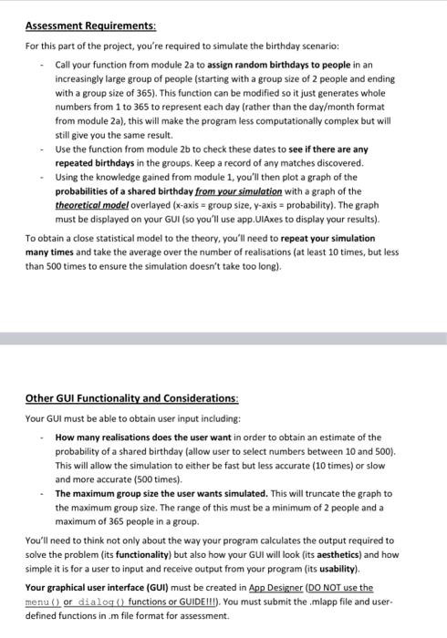 Assessment Requirements For This Part Of The Project You Re Required To Simulate The Birthday Scenario Call Your Func 1
