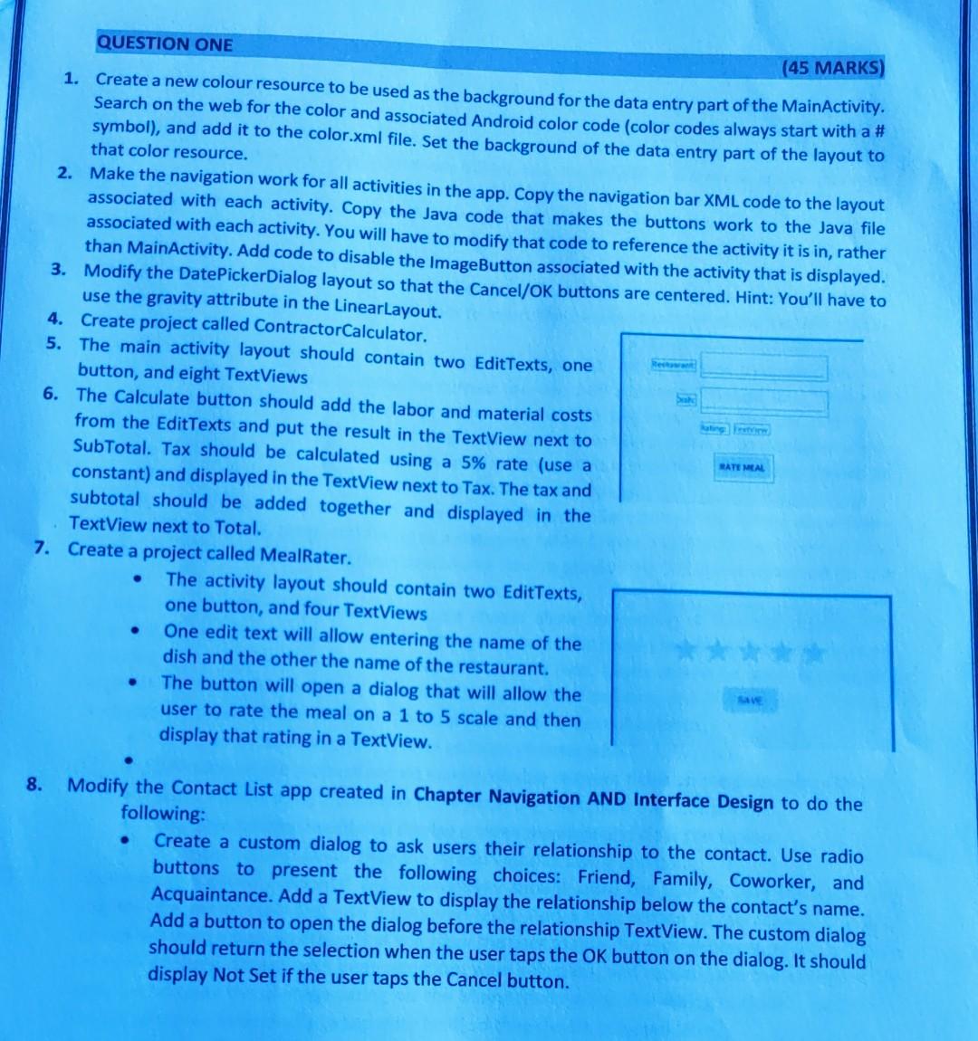 Question One 45 Marks 1 Create A New Colour Resource To Be Used As The Background For The Data Entry Part Of The Main 1