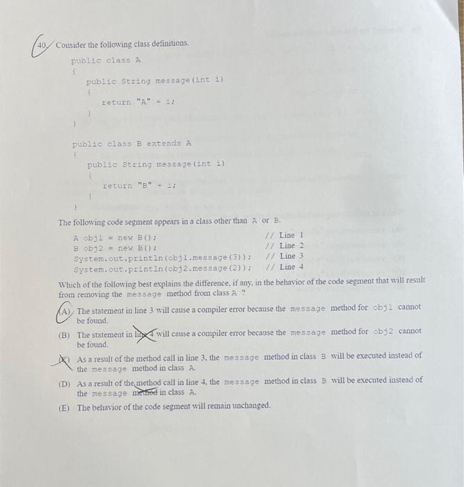 40 40 Consider The Following Class Definitions Public Class A Public String Message Int I Return A I Public Clas 1