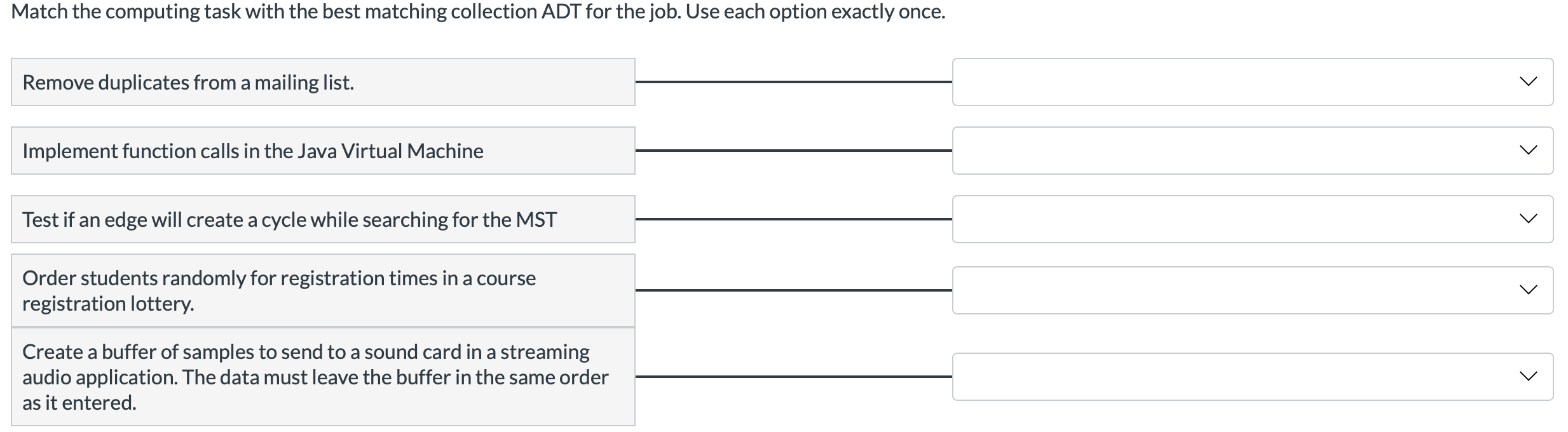 Match The Computing Task With The Best Matching Collection Adt For The Job Use Each Option Exactly Once Remove Duplica 1