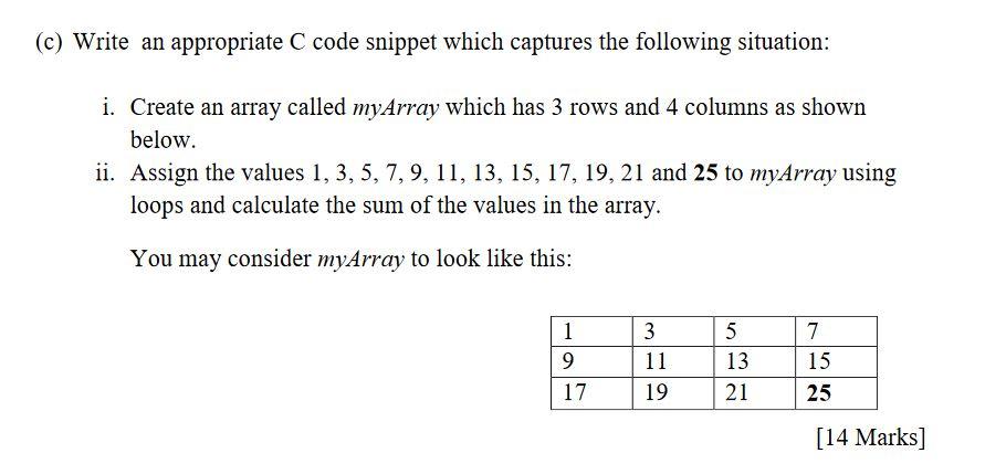C Write An Appropriate C Code Snippet Which Captures The Following Situation I Create An Array Called Myarray Which 1