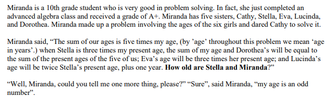 Miranda Is A 10th Grade Student Who Is Very Good In Problem Solving In Fact She Just Completed An Advanced Algebra Cla 1