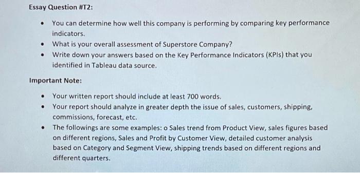 Essay Question T2 You Can Determine How Well This Company Is Performing By Comparing Key Performance Indicators W 1