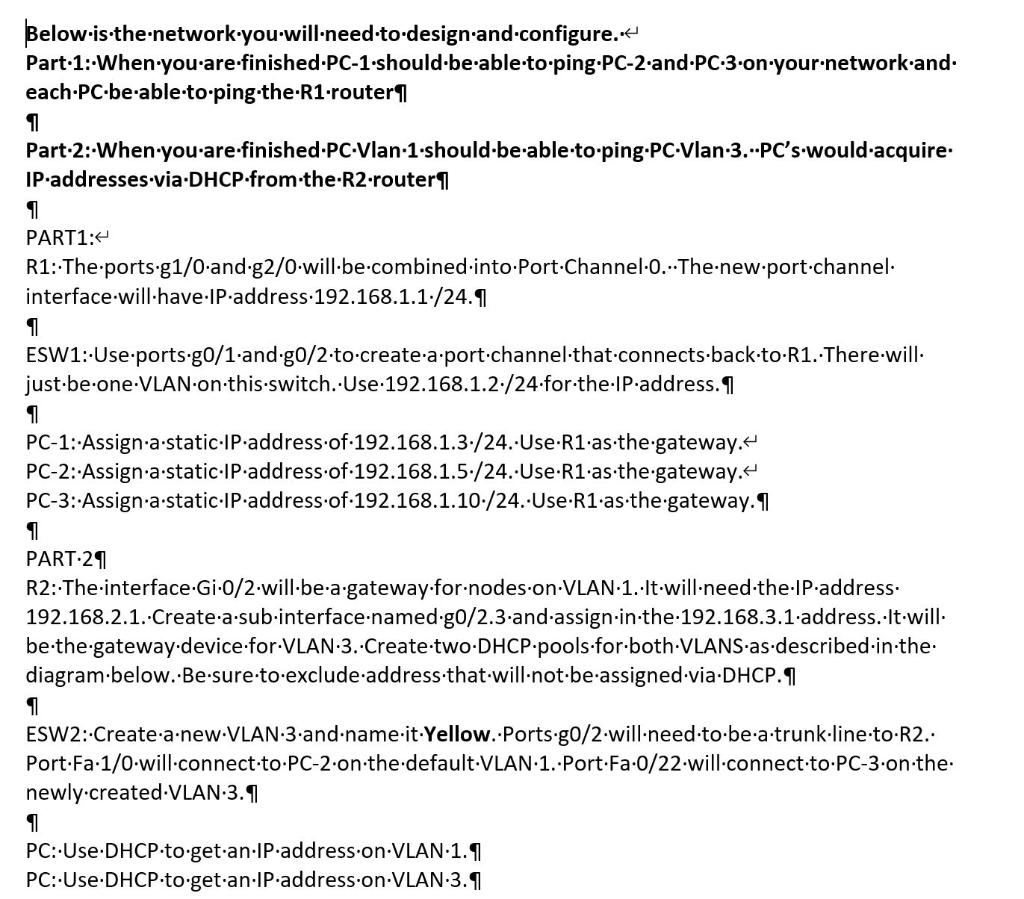 Below Is The Network You Will Need To Design And Configure Part 1 When You Are Finished Pc 1 Should Be Able To Ping P 1