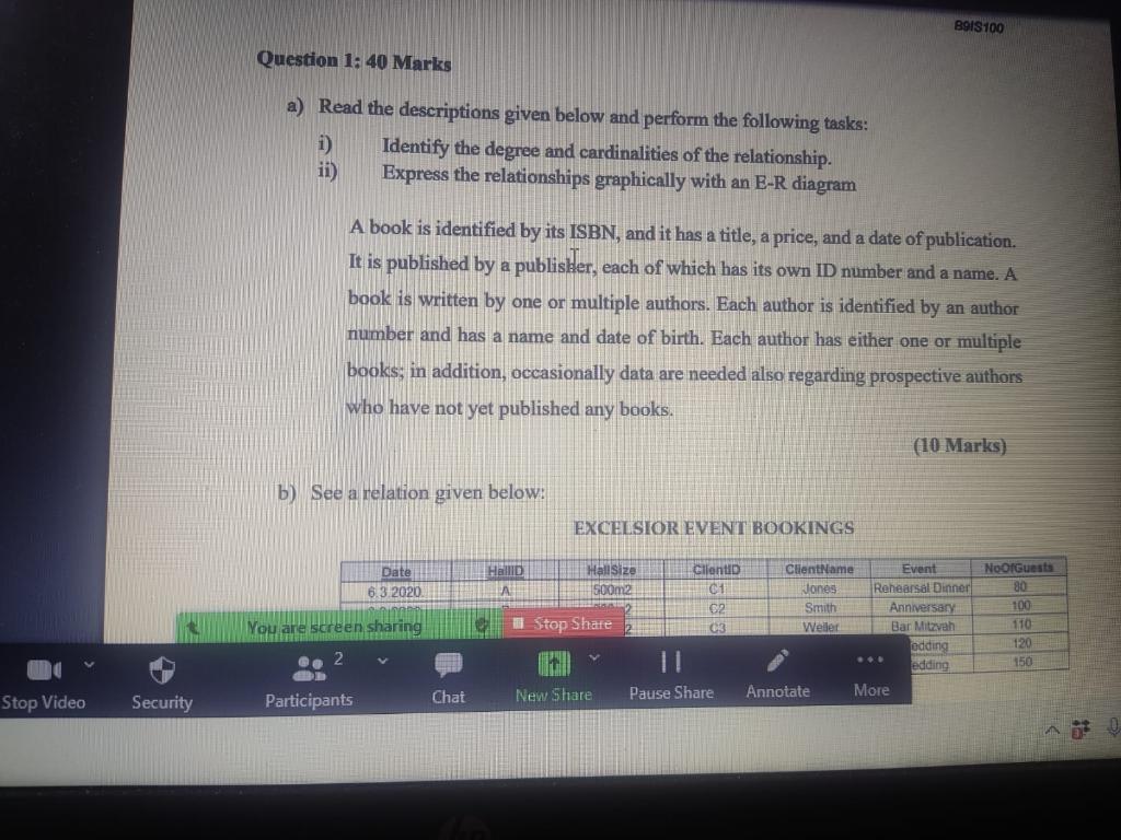 Stop Video Security 891s100 Question 1 40 Marks A Read The Descriptions Given Below And Perform The Following Tasks I 1