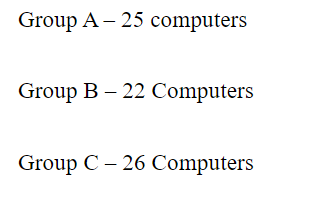 Group A 25 Computers Group B 22 Computers Group C 26 Computers 1