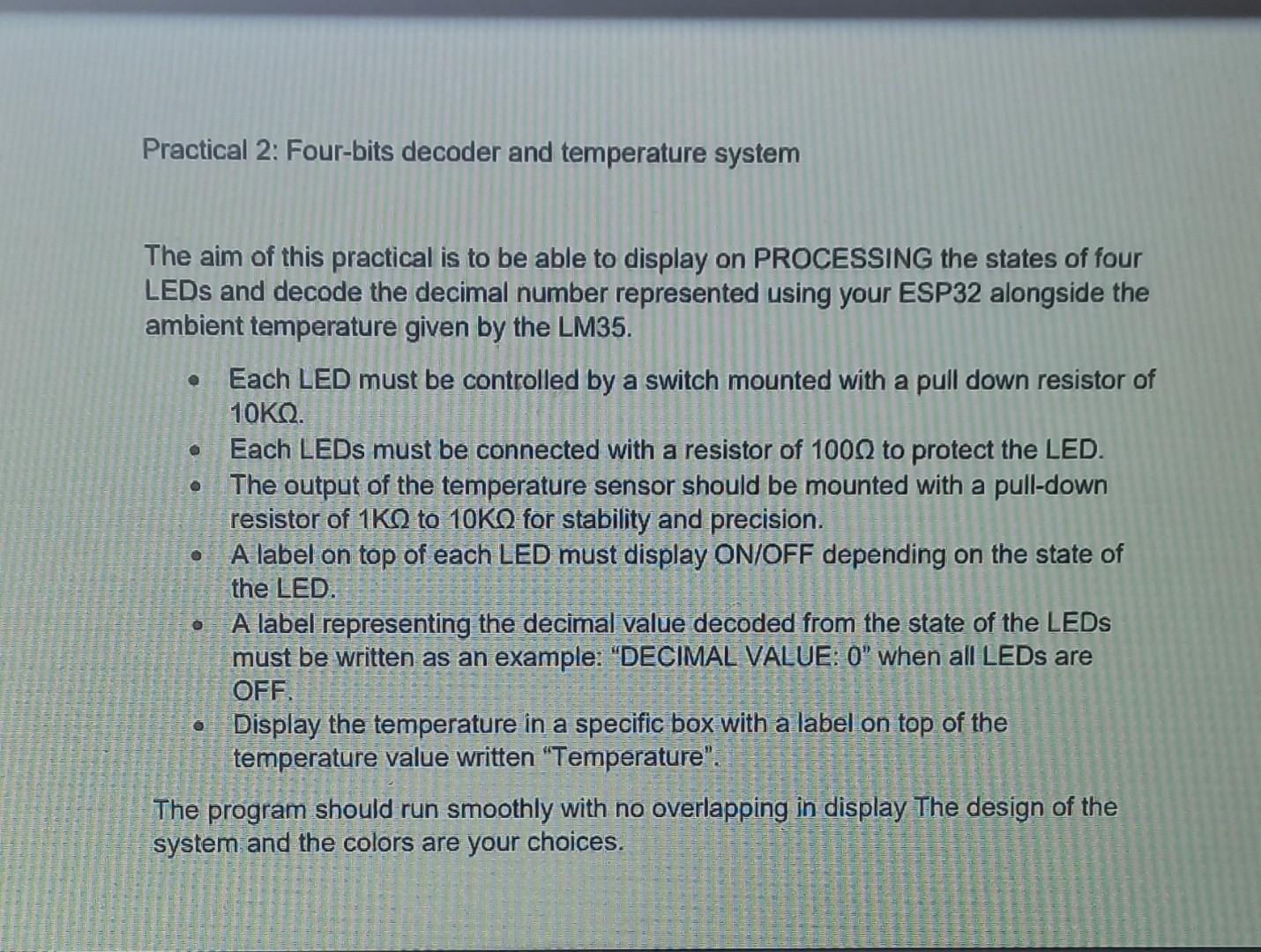 Practical 2 Four Bits Decoder And Temperature System The Aim Of This Practical Is To Be Able To Display On Processing T 1